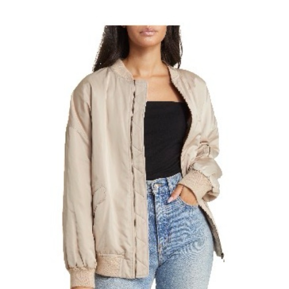Nordstrom Open Edit Oxford Tan Bomber Jacket